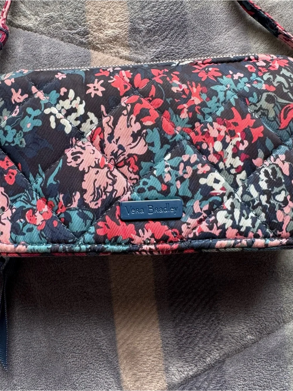 Vera Bradley Quilted Floral Wristlet in Red, Pink & Teal